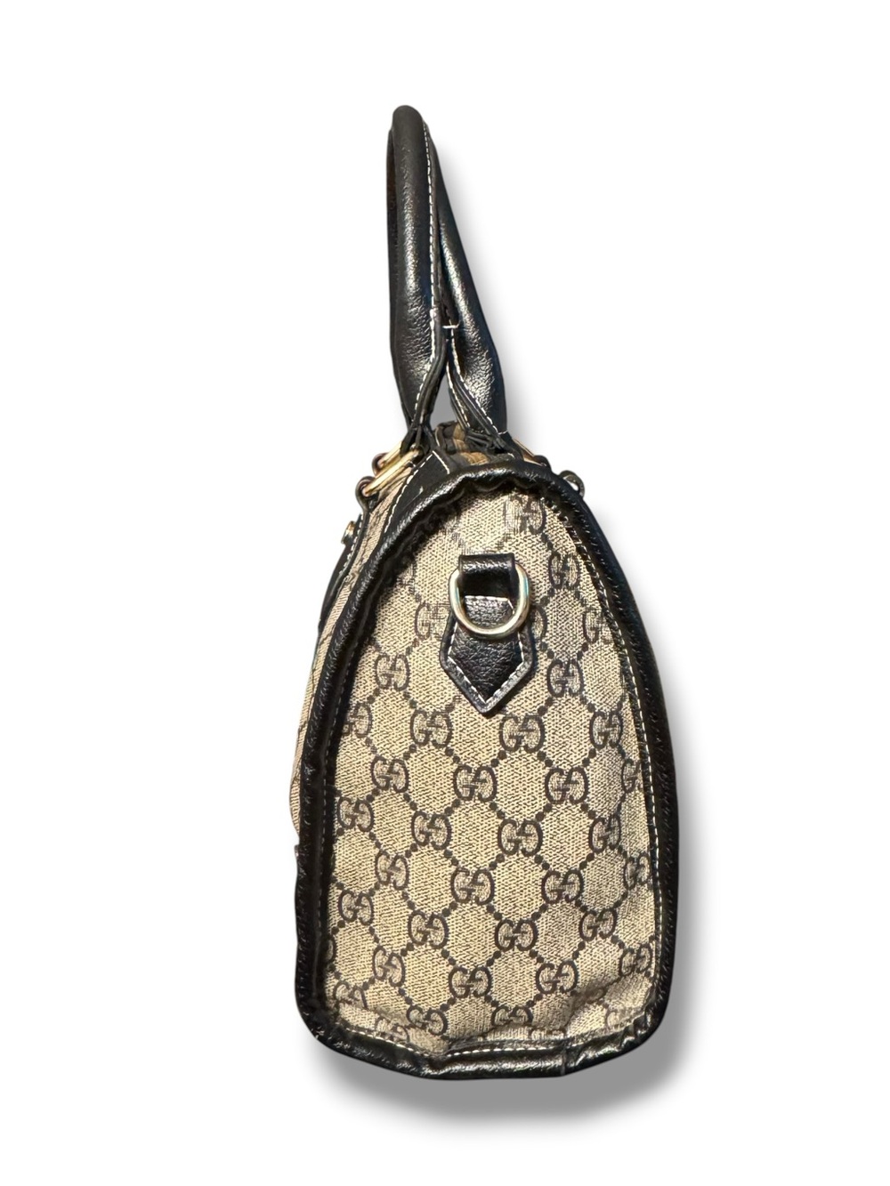 GG Monogram Boston Style Bag Web Stripe Cat Head Black Satchel Handbag - Picture 4 of 13